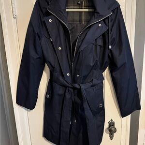 London Fog Navy Belted Raincoat